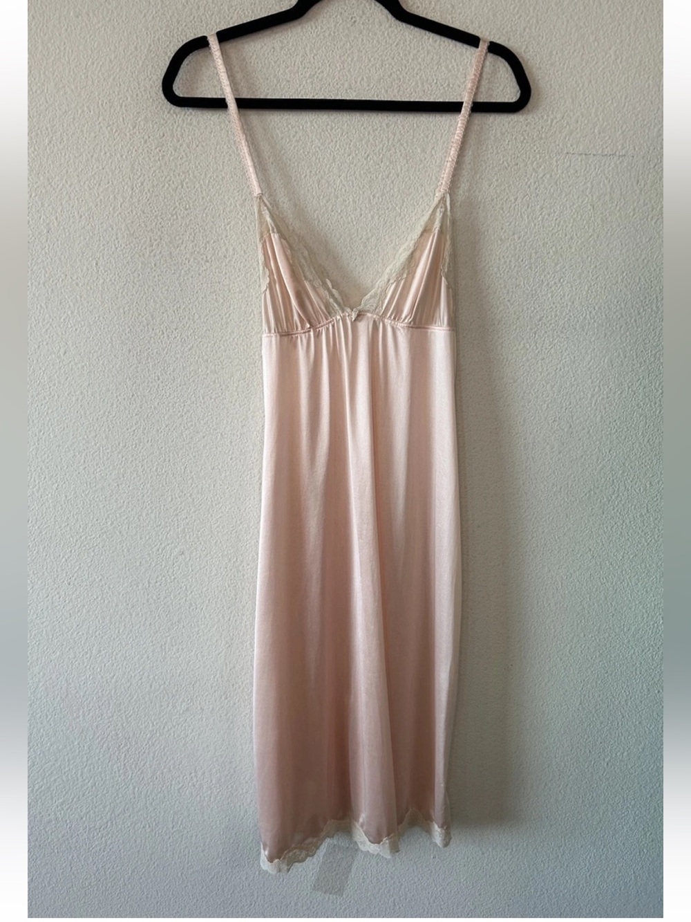 Vintage 1970’s Pink Lace Slip Dress Nightgown Babydoll Lingerie Size 34 Small